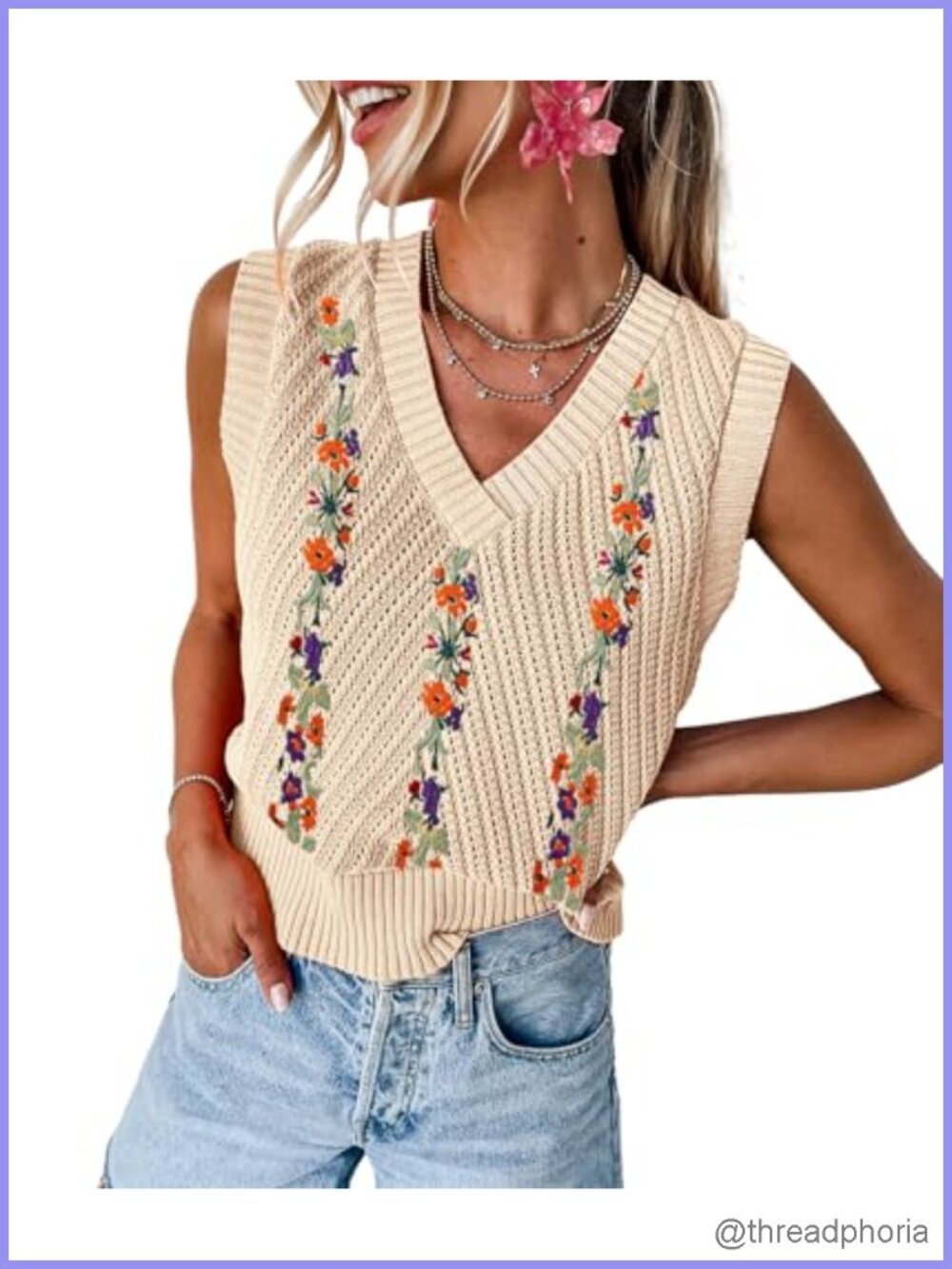 Women's Sleeveless Knit Sweater Vest V-Neck Loose Fit Lightweight
